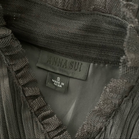 Anna Sui Black Sheer Flare Polka Dot Short Sleeve Button Down Mini Dress Size S - Picture 7 of 7